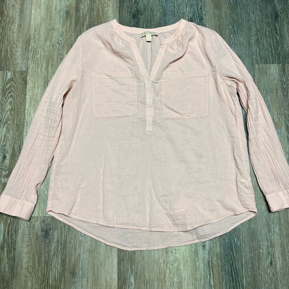 Michael Kors Light Pink 100% Cotton 1/3 Button Down Blouse Size XL - Picture 4 of 9